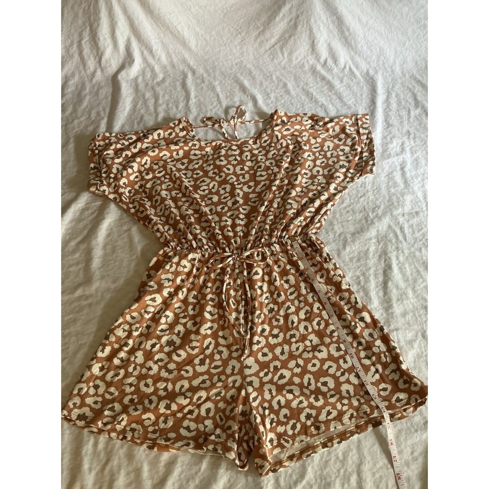 Noflik Womens Large Floral Romper Brown Cream Tie Waist NWOT Made USA
